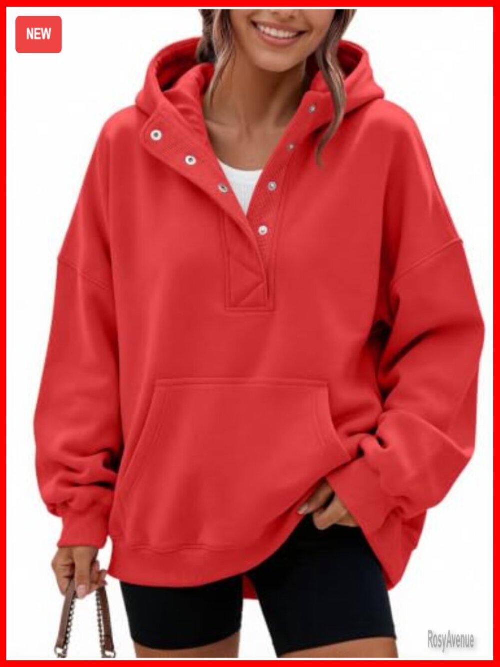Oversized Fleece Hoodie Henley Sweatshirt Relaxed Pullover